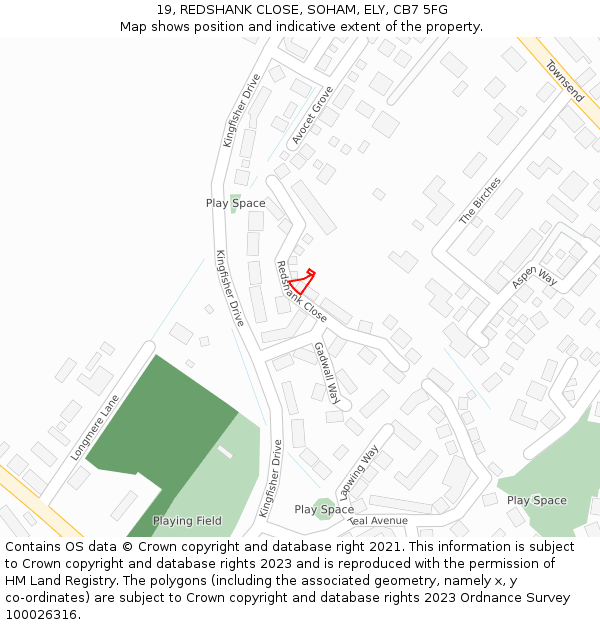 19, REDSHANK CLOSE, SOHAM, ELY, CB7 5FG: Location map and indicative extent of plot