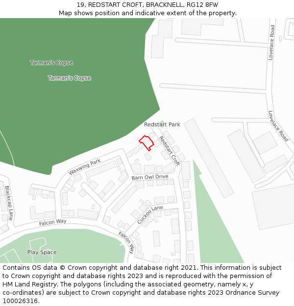 19, REDSTART CROFT, BRACKNELL, RG12 8FW: Location map and indicative extent of plot