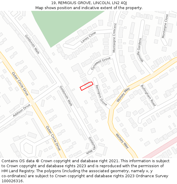 19, REMIGIUS GROVE, LINCOLN, LN2 4QJ: Location map and indicative extent of plot