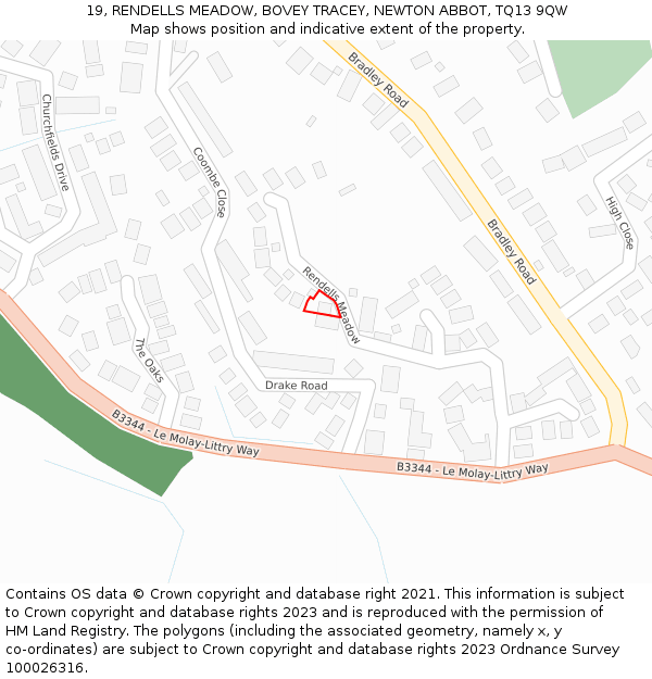 19, RENDELLS MEADOW, BOVEY TRACEY, NEWTON ABBOT, TQ13 9QW: Location map and indicative extent of plot