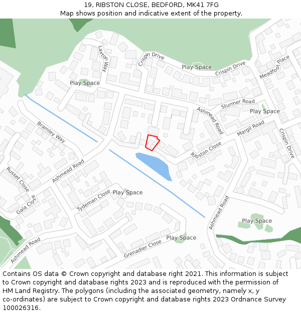 19, RIBSTON CLOSE, BEDFORD, MK41 7FG: Location map and indicative extent of plot
