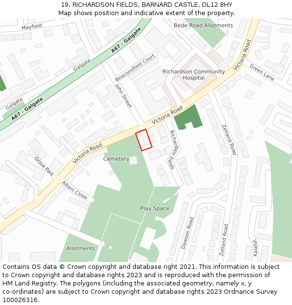 19, RICHARDSON FIELDS, BARNARD CASTLE, DL12 8HY: Location map and indicative extent of plot