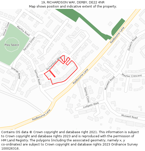 19, RICHARDSON WAY, DERBY, DE22 4NR: Location map and indicative extent of plot