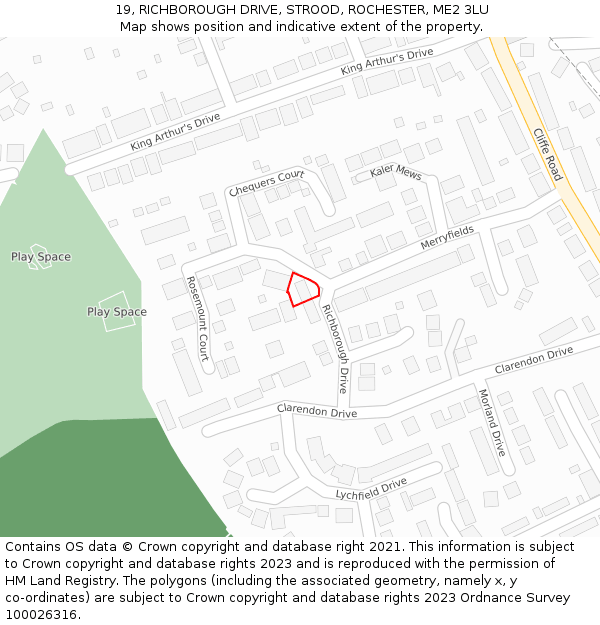19, RICHBOROUGH DRIVE, STROOD, ROCHESTER, ME2 3LU: Location map and indicative extent of plot