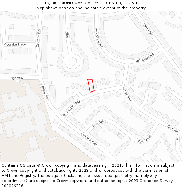 19, RICHMOND WAY, OADBY, LEICESTER, LE2 5TR: Location map and indicative extent of plot