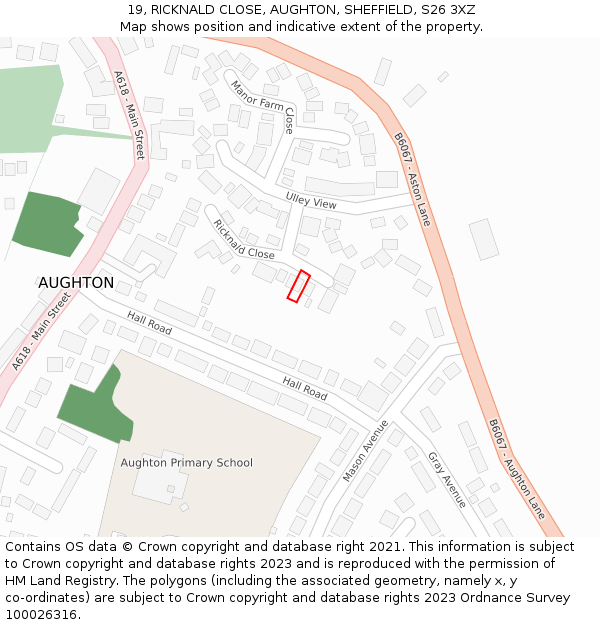 19, RICKNALD CLOSE, AUGHTON, SHEFFIELD, S26 3XZ: Location map and indicative extent of plot