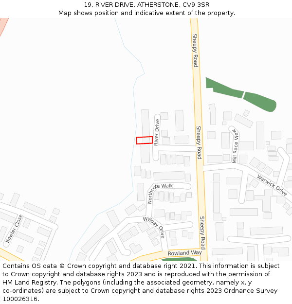 19, RIVER DRIVE, ATHERSTONE, CV9 3SR: Location map and indicative extent of plot