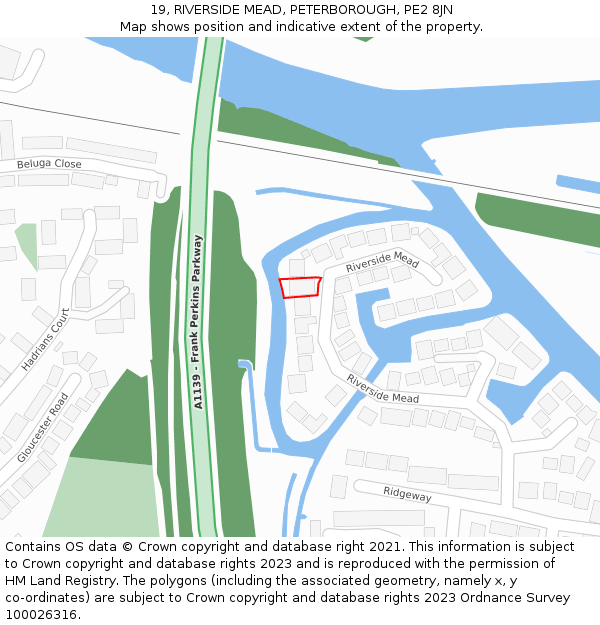 19, RIVERSIDE MEAD, PETERBOROUGH, PE2 8JN: Location map and indicative extent of plot