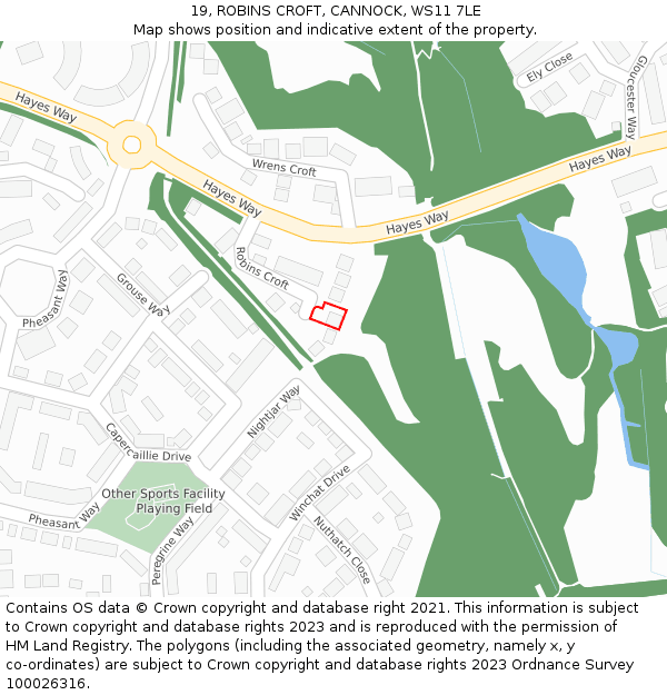 19, ROBINS CROFT, CANNOCK, WS11 7LE: Location map and indicative extent of plot