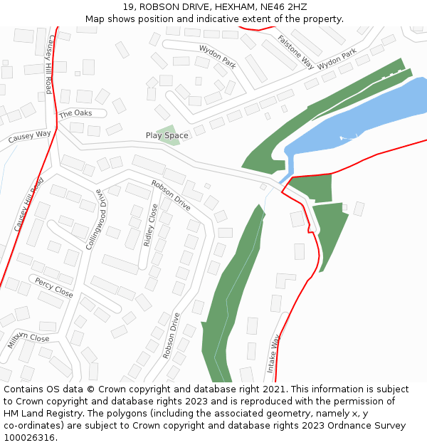 19, ROBSON DRIVE, HEXHAM, NE46 2HZ: Location map and indicative extent of plot