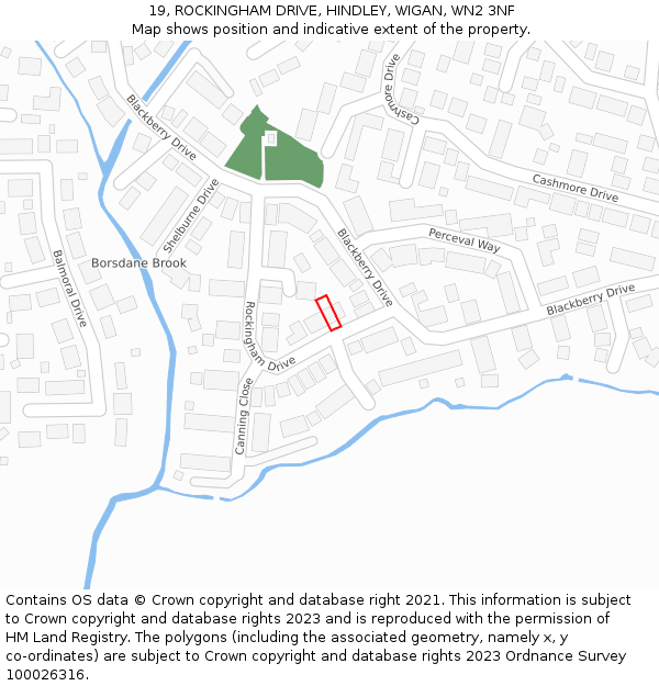 19, ROCKINGHAM DRIVE, HINDLEY, WIGAN, WN2 3NF: Location map and indicative extent of plot