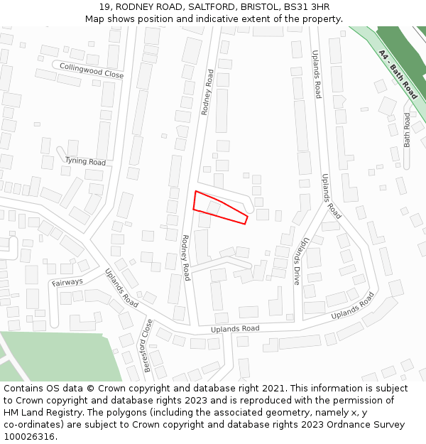 19, RODNEY ROAD, SALTFORD, BRISTOL, BS31 3HR: Location map and indicative extent of plot