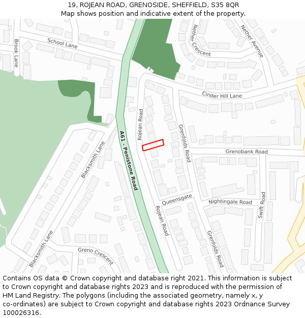 19, ROJEAN ROAD, GRENOSIDE, SHEFFIELD, S35 8QR: Location map and indicative extent of plot