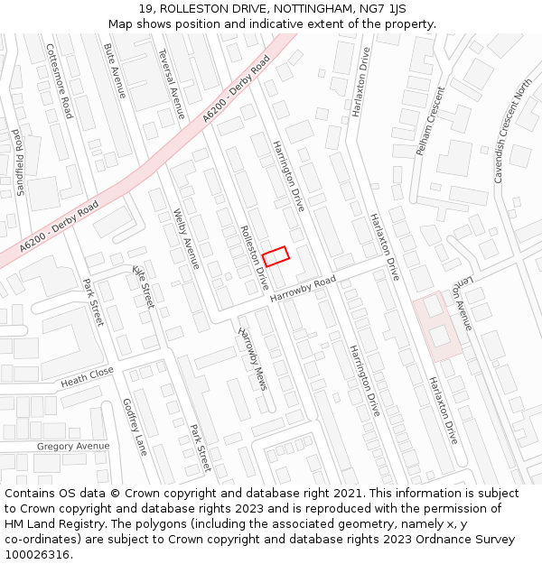 19, ROLLESTON DRIVE, NOTTINGHAM, NG7 1JS: Location map and indicative extent of plot