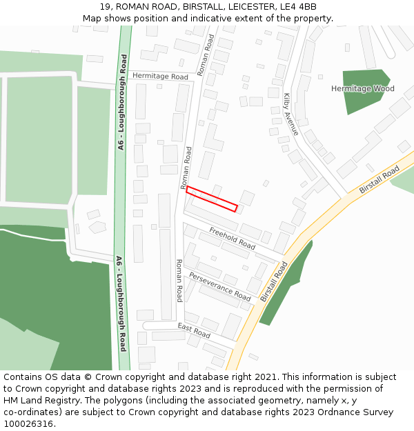 19, ROMAN ROAD, BIRSTALL, LEICESTER, LE4 4BB: Location map and indicative extent of plot