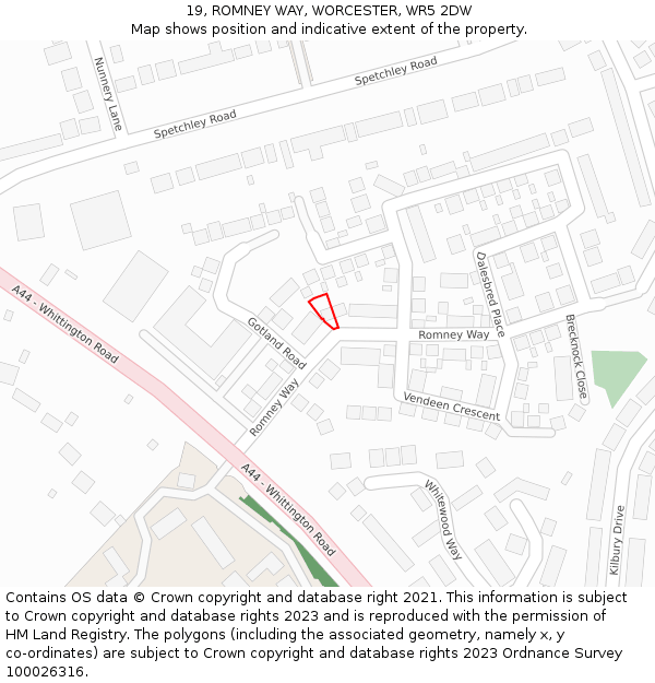 19, ROMNEY WAY, WORCESTER, WR5 2DW: Location map and indicative extent of plot