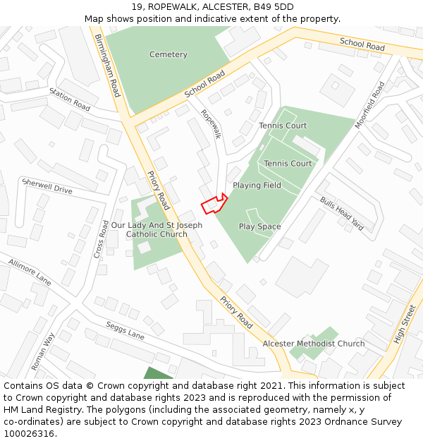 19, ROPEWALK, ALCESTER, B49 5DD: Location map and indicative extent of plot