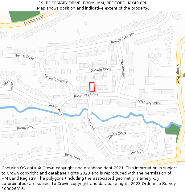 19, ROSEMARY DRIVE, BROMHAM, BEDFORD, MK43 8PL: Location map and indicative extent of plot