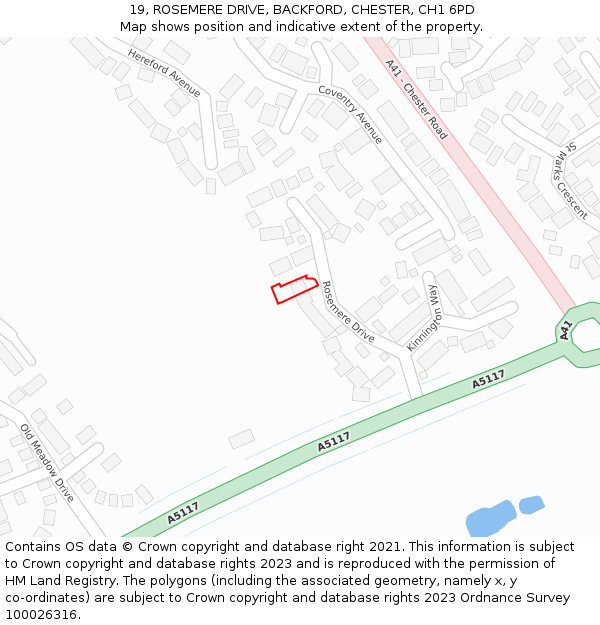 19, ROSEMERE DRIVE, BACKFORD, CHESTER, CH1 6PD: Location map and indicative extent of plot