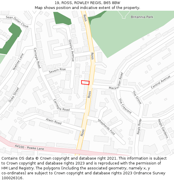 19, ROSS, ROWLEY REGIS, B65 8BW: Location map and indicative extent of plot