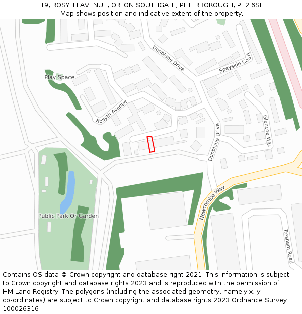 19, ROSYTH AVENUE, ORTON SOUTHGATE, PETERBOROUGH, PE2 6SL: Location map and indicative extent of plot