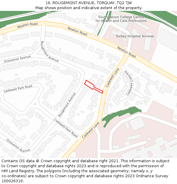 19, ROUGEMONT AVENUE, TORQUAY, TQ2 7JW: Location map and indicative extent of plot