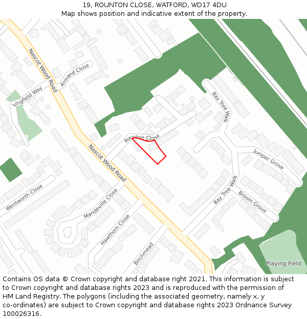 19, ROUNTON CLOSE, WATFORD, WD17 4DU: Location map and indicative extent of plot