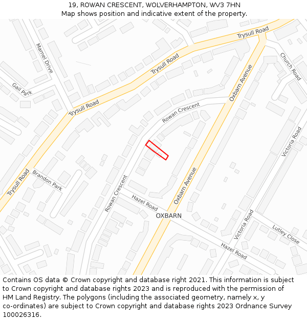 19, ROWAN CRESCENT, WOLVERHAMPTON, WV3 7HN: Location map and indicative extent of plot