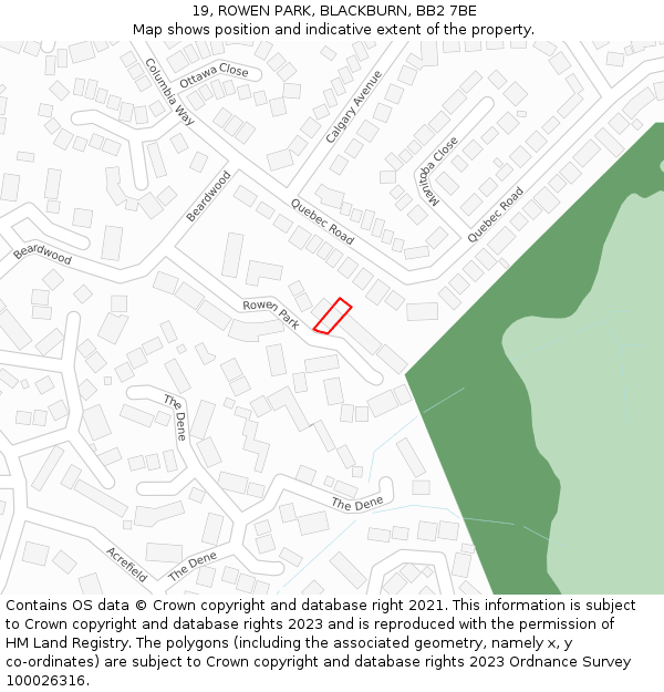 19, ROWEN PARK, BLACKBURN, BB2 7BE: Location map and indicative extent of plot