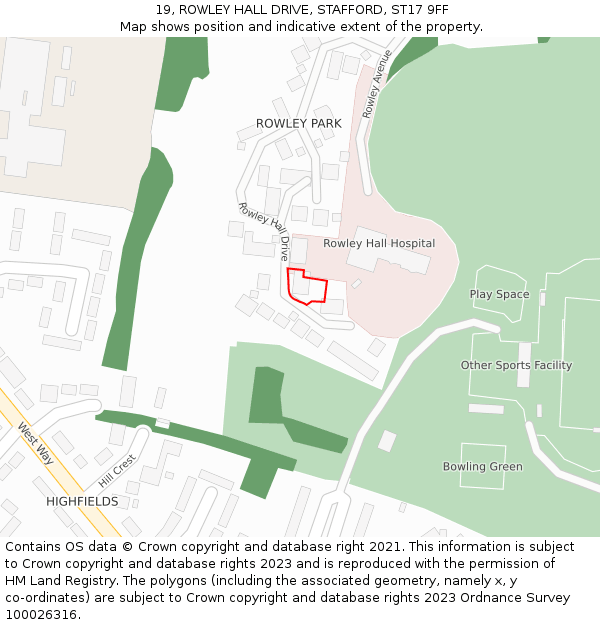19, ROWLEY HALL DRIVE, STAFFORD, ST17 9FF: Location map and indicative extent of plot