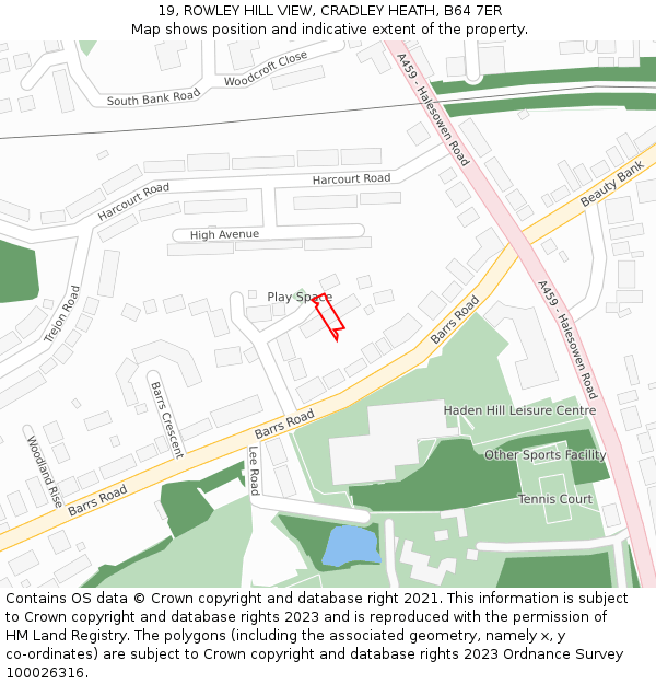 19, ROWLEY HILL VIEW, CRADLEY HEATH, B64 7ER: Location map and indicative extent of plot