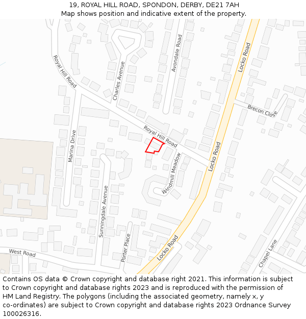 19, ROYAL HILL ROAD, SPONDON, DERBY, DE21 7AH: Location map and indicative extent of plot