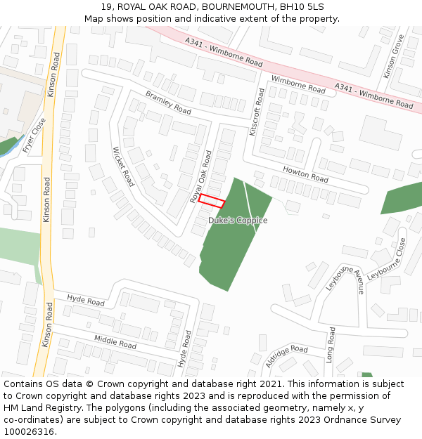 19, ROYAL OAK ROAD, BOURNEMOUTH, BH10 5LS: Location map and indicative extent of plot