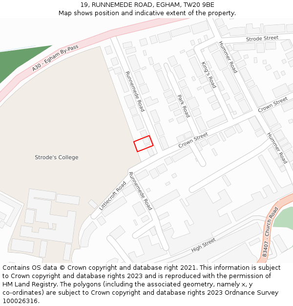 19, RUNNEMEDE ROAD, EGHAM, TW20 9BE: Location map and indicative extent of plot