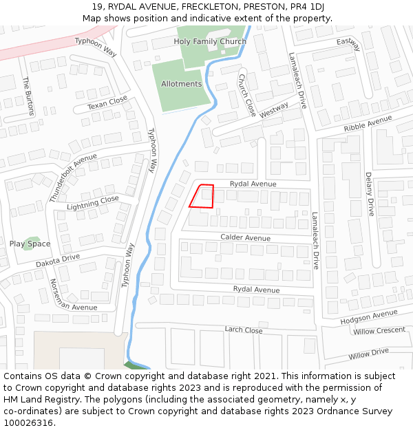 19, RYDAL AVENUE, FRECKLETON, PRESTON, PR4 1DJ: Location map and indicative extent of plot
