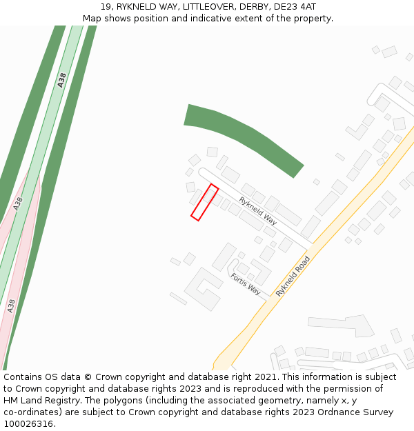 19, RYKNELD WAY, LITTLEOVER, DERBY, DE23 4AT: Location map and indicative extent of plot
