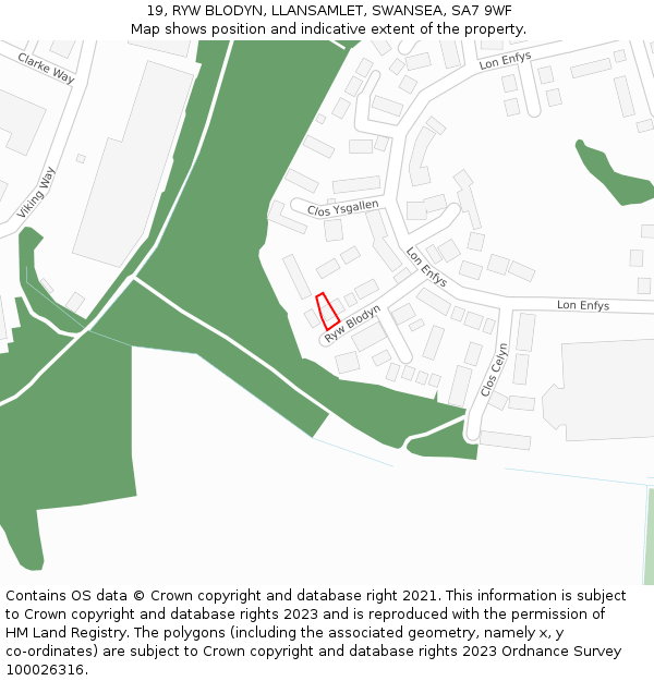 19, RYW BLODYN, LLANSAMLET, SWANSEA, SA7 9WF: Location map and indicative extent of plot