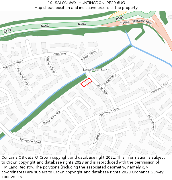 19, SALON WAY, HUNTINGDON, PE29 6UG: Location map and indicative extent of plot