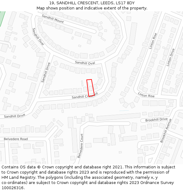 19, SANDHILL CRESCENT, LEEDS, LS17 8DY: Location map and indicative extent of plot