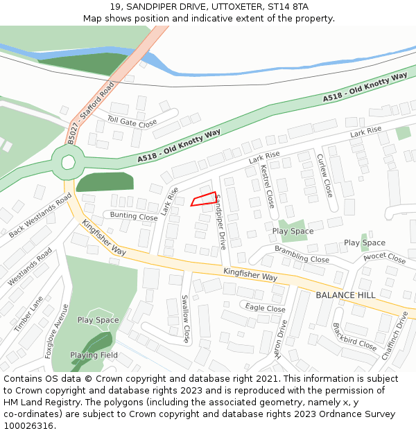 19, SANDPIPER DRIVE, UTTOXETER, ST14 8TA: Location map and indicative extent of plot
