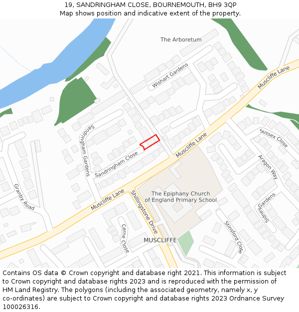19, SANDRINGHAM CLOSE, BOURNEMOUTH, BH9 3QP: Location map and indicative extent of plot