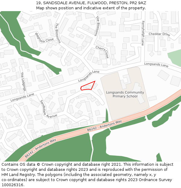 19, SANDSDALE AVENUE, FULWOOD, PRESTON, PR2 9AZ: Location map and indicative extent of plot