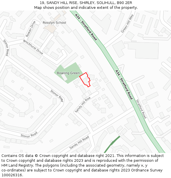 19, SANDY HILL RISE, SHIRLEY, SOLIHULL, B90 2ER: Location map and indicative extent of plot