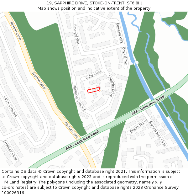 19, SAPPHIRE DRIVE, STOKE-ON-TRENT, ST6 8HJ: Location map and indicative extent of plot