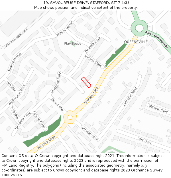 19, SAVOUREUSE DRIVE, STAFFORD, ST17 4XU: Location map and indicative extent of plot