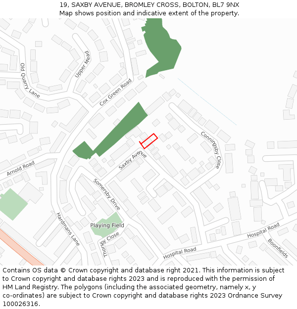 19, SAXBY AVENUE, BROMLEY CROSS, BOLTON, BL7 9NX: Location map and indicative extent of plot