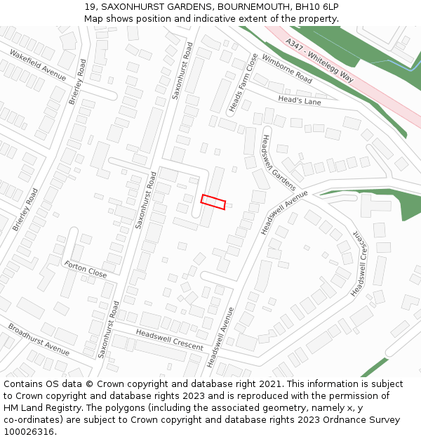 19, SAXONHURST GARDENS, BOURNEMOUTH, BH10 6LP: Location map and indicative extent of plot