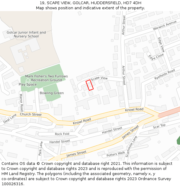 19, SCAPE VIEW, GOLCAR, HUDDERSFIELD, HD7 4DH: Location map and indicative extent of plot