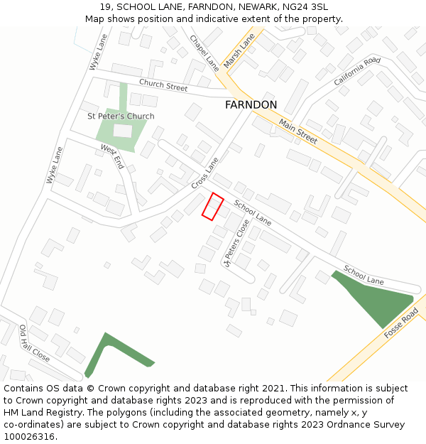 19, SCHOOL LANE, FARNDON, NEWARK, NG24 3SL: Location map and indicative extent of plot
