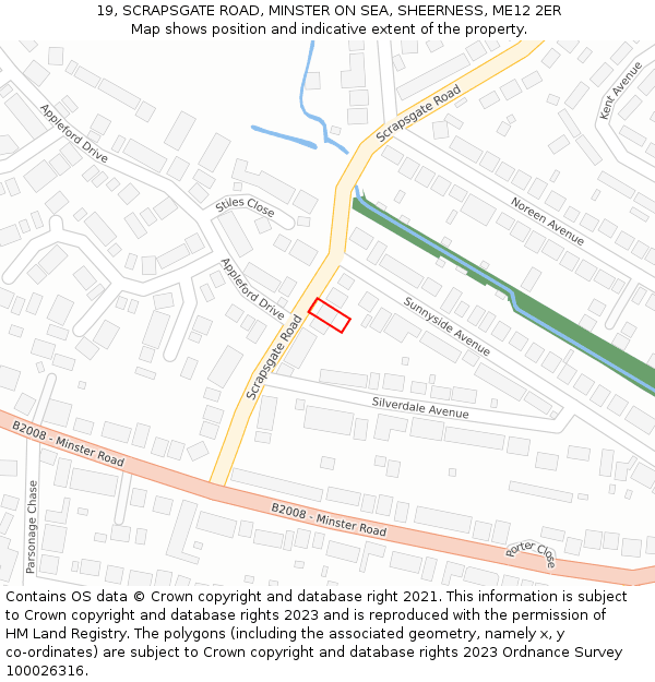 19, SCRAPSGATE ROAD, MINSTER ON SEA, SHEERNESS, ME12 2ER: Location map and indicative extent of plot